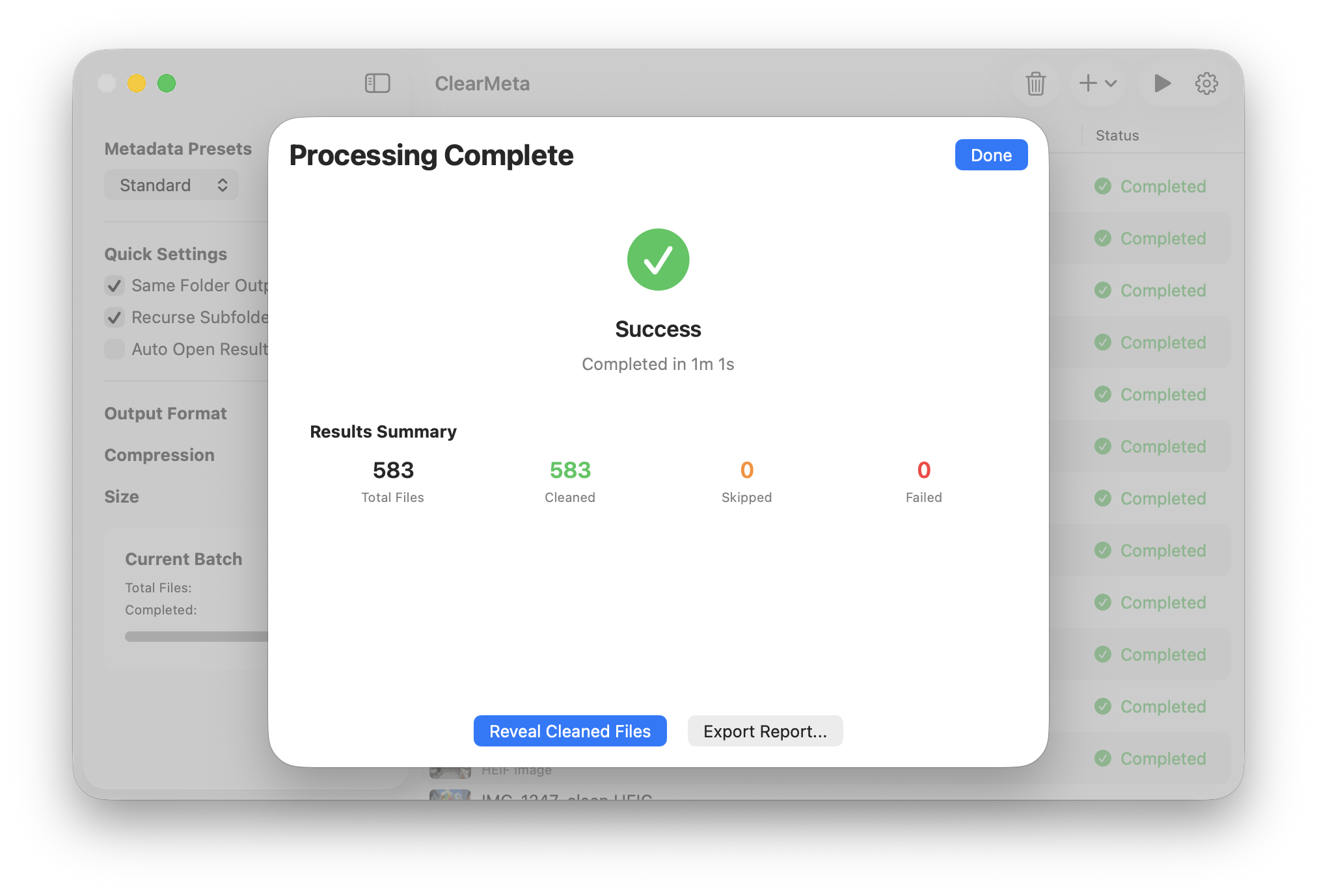 ClearMeta Results - Light Mode